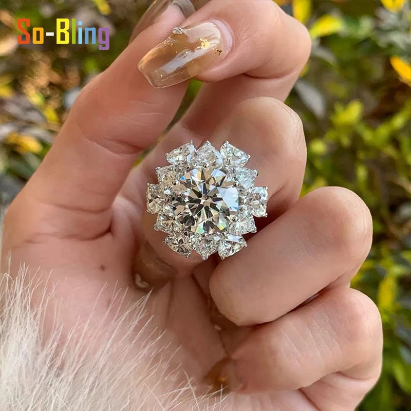 So-Bling 925 Sterling Silver Rings 5ct Moissanite Ring with Gra Certificate for Women's Elegant Fine Gift Party Jewelry