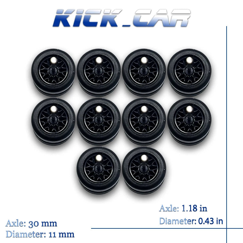 1/64 Wheels with Fixed Rubber Tires Branches Spoke for Toy Model Diecast Cars Refiting Parts for Hotwheels (5 sets for 5 Cars)