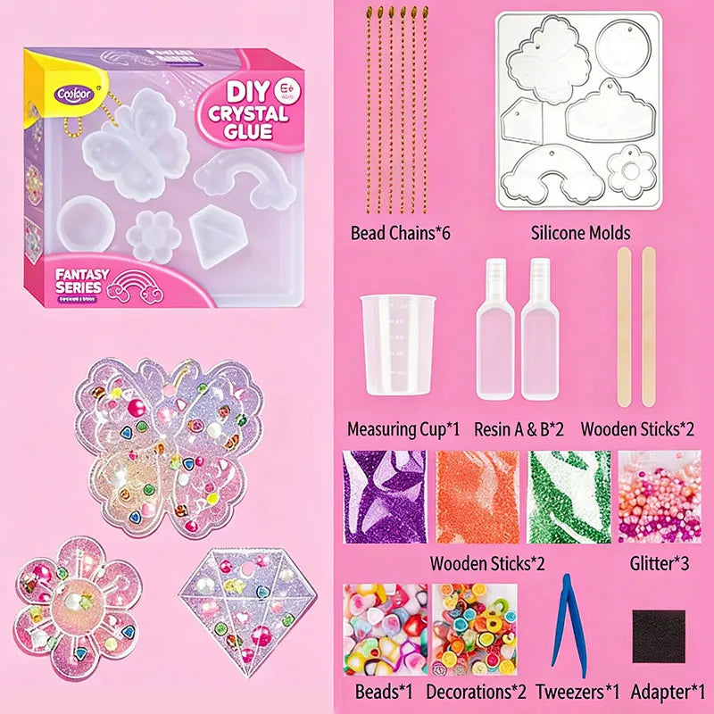 Kids DIY Crystal Glue Keychain Craft Toys Handmade Sparkling Beads Material Pack Kit Creative Children's Birthday Souvenir Gifts
