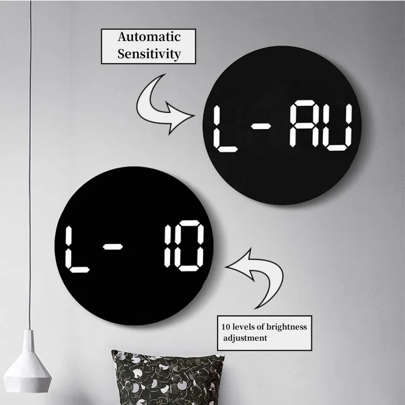 10 Inch Remote Control Digital Wall Clock Temperature Humidity Date Week Timing Countdown 2 Alarm Auto Dimmer LED Alarm Clock