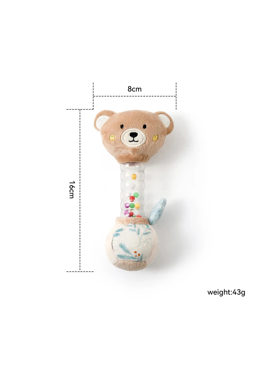 0-12Baby Bear Rattle Early Learning Educational Toy Sensory Soothing Soft Plush Animal Rattle for Crib Handheld Baby Toy Toddler