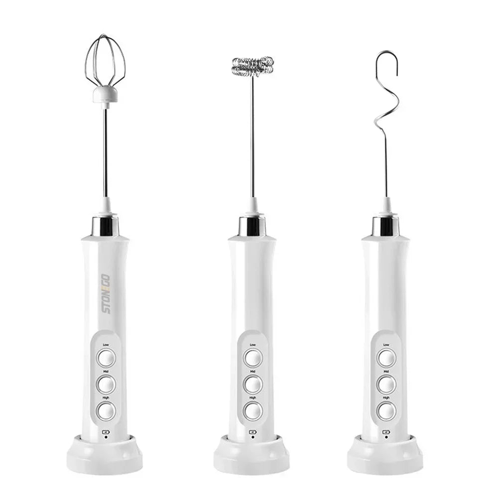 USB Rechargeable Milk Frother Mini Handheld Electric Foam Maker with 3 Speed Whisks for Latte Coffee Cappuccino