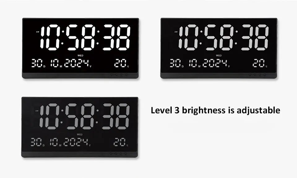 21 Inch Large Digital Wall Clock USB Powered Time Calendar 12/24H Time/Day/Month/Year/Temp Display Electronic LED Alarm Clock