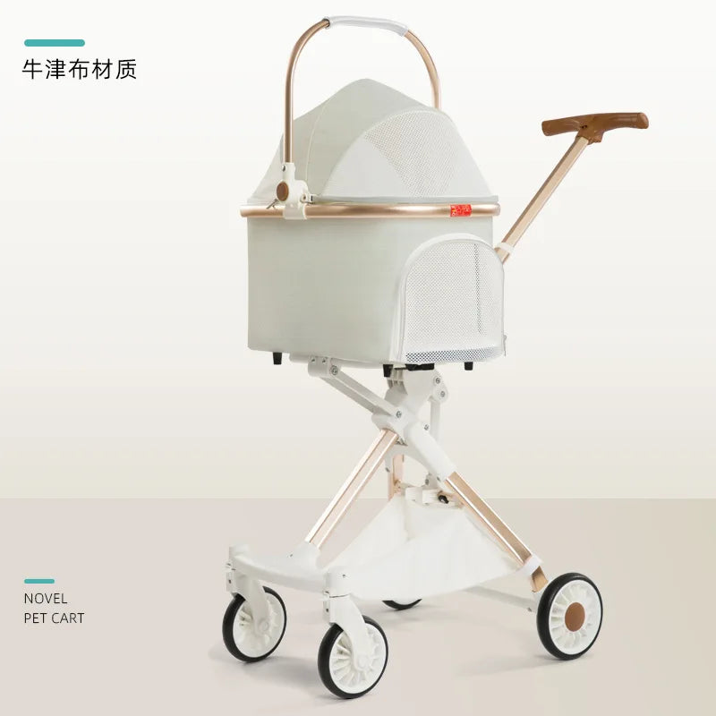 Lightweight White High View Pet Stroller One-click Foldable Cart for Small Medium Dogs Cats Outdoor Travel Pet Supplies Hot Sale
