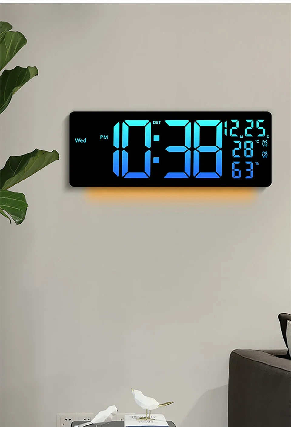17" Large Digital Alarm Clock with 11Colors & Dynamic RGB Display RGB LED Wall Clock with Colour Changing/Dual Alarm/Room Decor