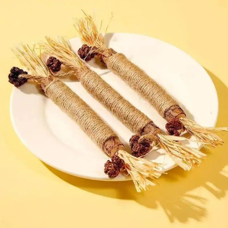 NEW 1/2PCS Cat Toys Made Of Wood Knotweed Teething Sticks Insect Galls Raffia Sisal Rope Teeth Cleaning Toys Cat Teasing Sticks