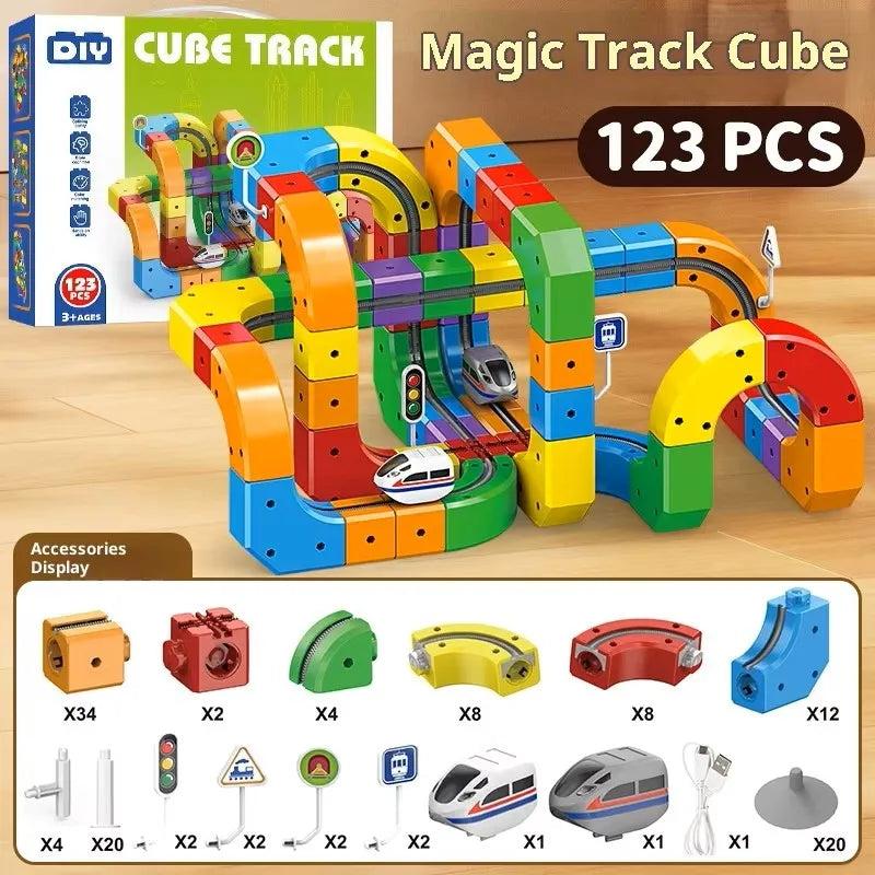 Electric Magnetic Track Set with Anti-Gravity Vehicles 100+ Piece STEM Building Toy Creative DIY Railway Model Gift For Kids