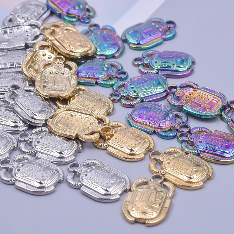 10PCS Ancient Egyptian Scarab Beetle Pendants Charms Stainless Steel Dragonfly Butterfly Pendant for Jewelry Making DIY Necklace