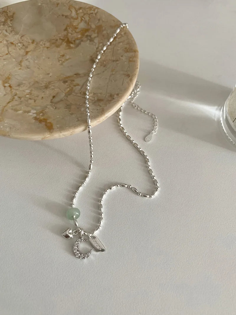 VENTFILLE 925 Sterling Silver Zircon Love Heart Necklaces for Women Girl Moon Luck Hotan Jade Jewelry Dropshipping