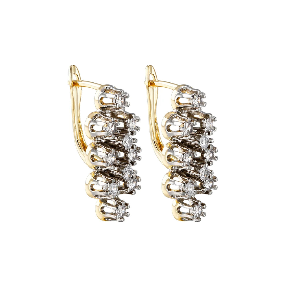 Zircon ladies vintage earrings ring set copper plated 14K gold fashion luxury jewelry party gift banquet holiday gift gift