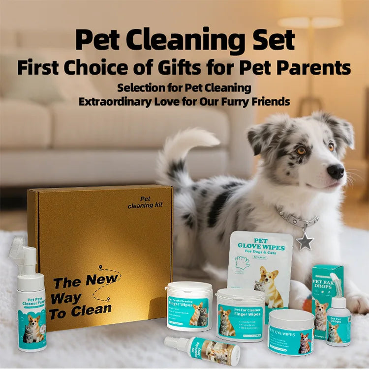 Pet Cleaning Kit for Dogs Cats No Rinse Wipes Set Eye Ear Teeth Paw Cleaner Deodorant Spray Drops All in One Pet Care Supplies