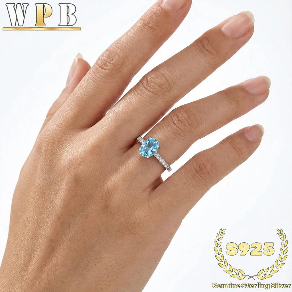 S925 Sterling Silver Ring 5x7mm Sparkling Oval Cut Paraiba Green&Blue CZ Luxury Elegant Gift for Valentine's Day and Birthday‌