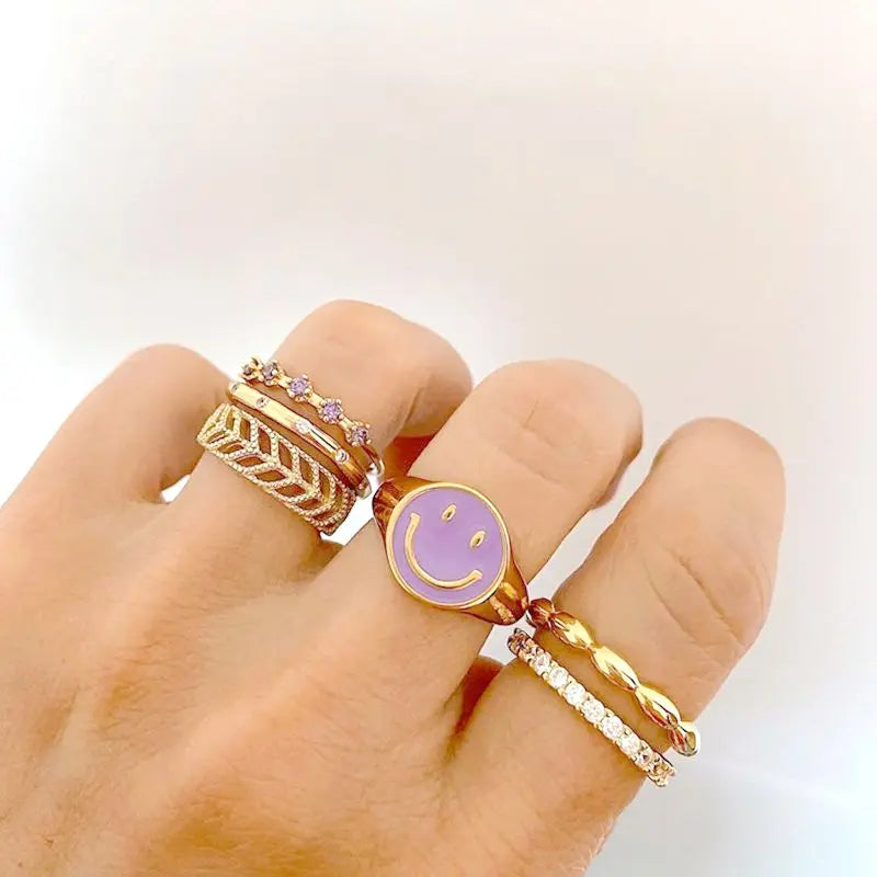 Trendy 18K Gold Plated Engagement Ring for Women Luxury Fashion Elegant Purple Crystal Wedding Rings Party Jewelry Gifts