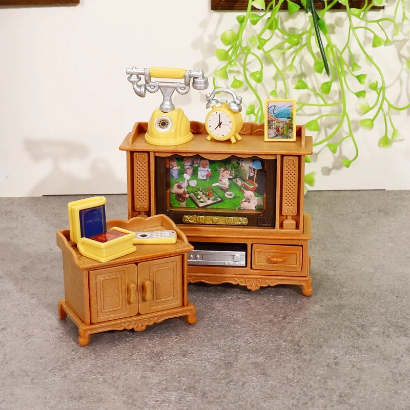DIY Forest Family 1/12 Kitchen Furniture Bathroom Bedroom Bakeware Sets Miniature Model Dollhouse Accessories Refrigerator Gift