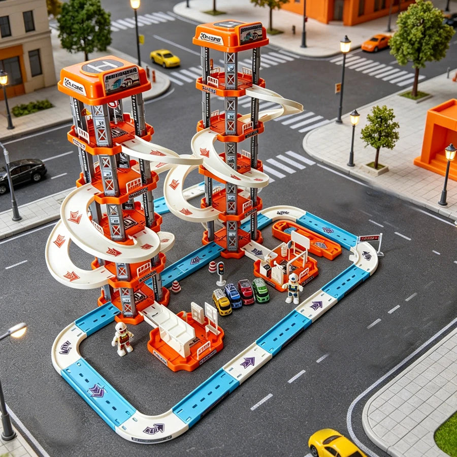 Boys' large five story parking lot toy, children's rail car toy set, suitable for boys' birthday gifts (random color)