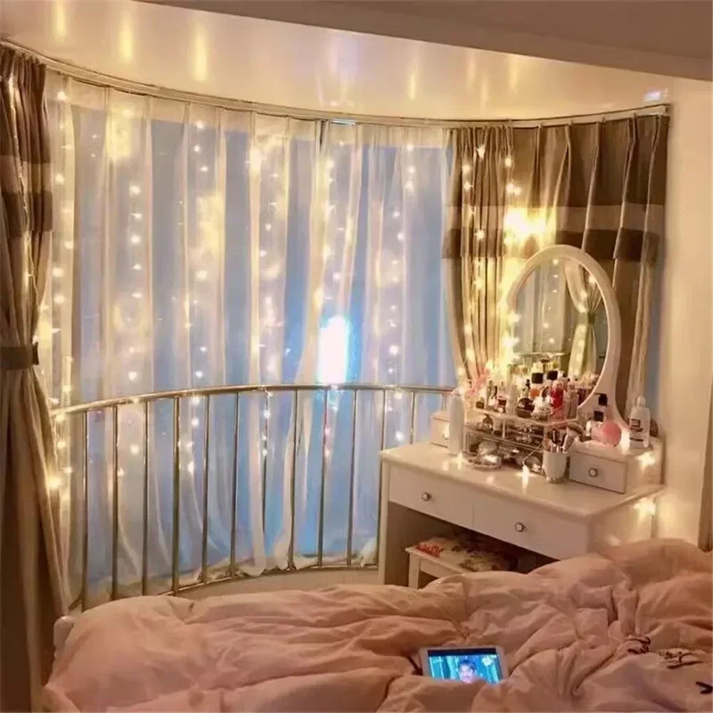 1pc 6x3/3x3/3x2/3x1m USB LED Curtain String Lights Bedroom Christmas Garland Fairy Lamp Wedding Party Home Decoration Lighting