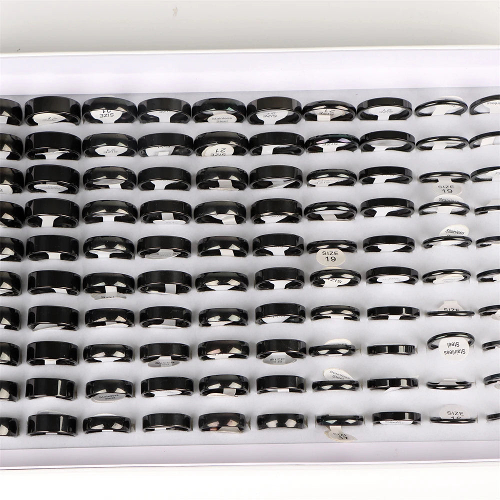 50Pcs/Lot Wholesale Smooth Stainless Steel Ring For Men Women Party Wedding Finger Jewelry Accessories Mix Width 2/4/6/8mm