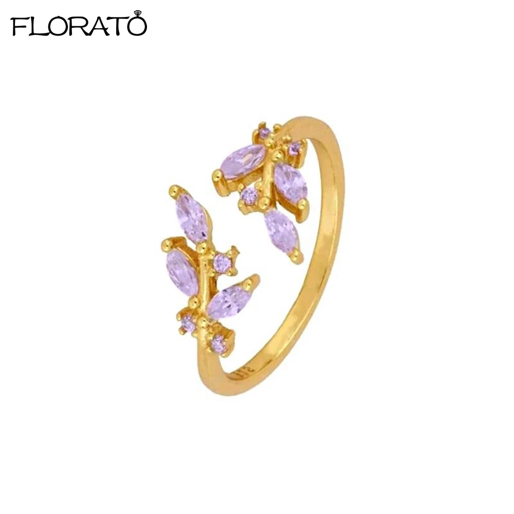 Trendy 18K Gold Plated Engagement Ring for Women Luxury Fashion Elegant Purple Crystal Wedding Rings Party Jewelry Gifts