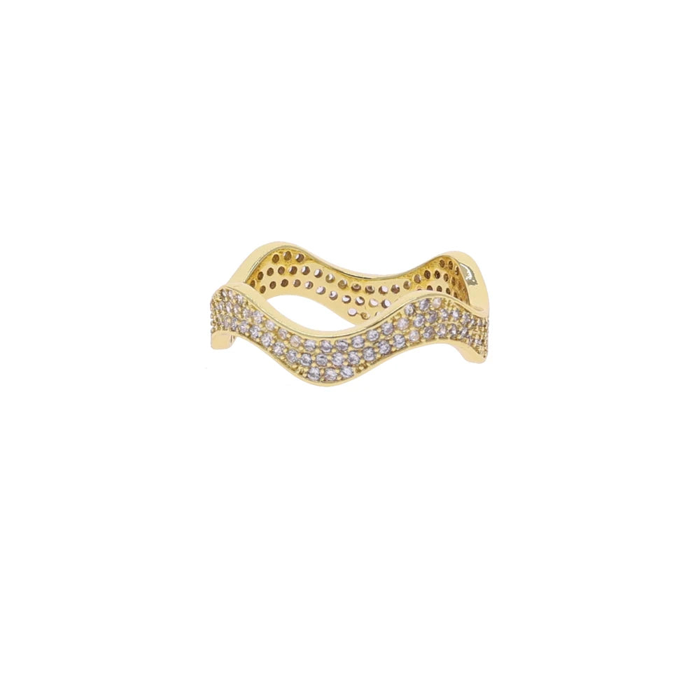 Micro Paved 5A Cubic Zirconia CZ Wide Wave Band Fashion Women Jewelry Sparking Hoop Earring Ring Bangle Necklace Set