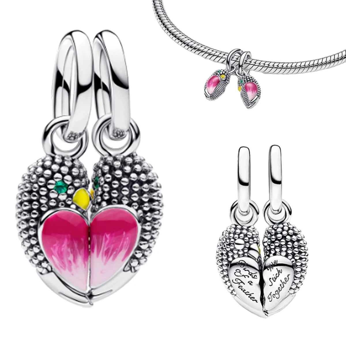 Hot Sales 925 Sterling Silver Pink Flower heart Ear Stud Ring Pendant Bead fit DIY Women's Bracelets Necklaces Jewelry Gifts