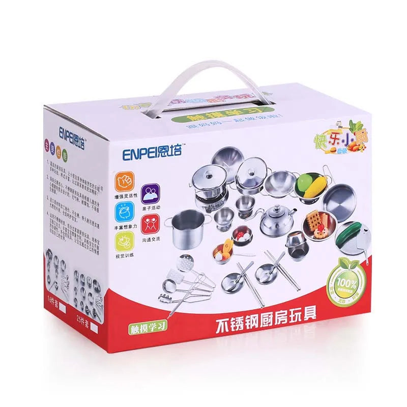 25Pcs Children Stainless Steel Pretend Play Food Kitchen Cookware Set Toy Mini Cooking Game Pot  Shovel Tinplate Kid Kitchen Toy