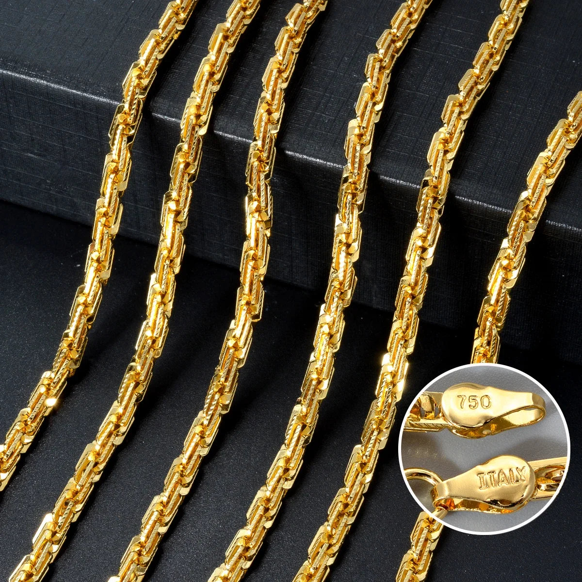Width 4mm Italian 750 Luxury 18k Gold Plated Textured Dubai Necklace DIY Simple Jewelry Men Women Party