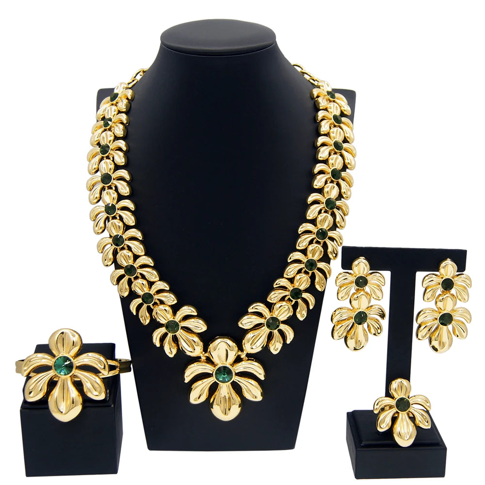 Dubai Gold Plated WomenJewelry Set Colorful Created Stone Necklace Nigerian Wedding Bijoux Gold Jewelry 24k Original