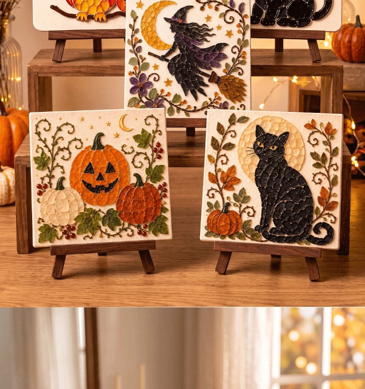 Halloween Mosaic Art Kit for Adults, DIY Glass Mosaic Tile Craft Kit, Halloween Black Cat/Owl/Witch Pumpkin Mosaic Painti