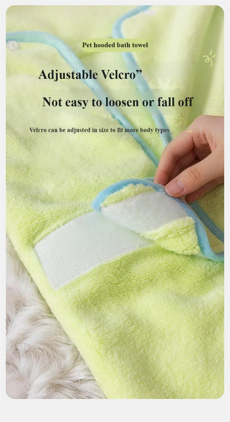 Pet Hooded Towel Bathrobe – Absorbent Cute Soft Warm Adjustable Towel for Small and Medium-Sized Dogs and Cats