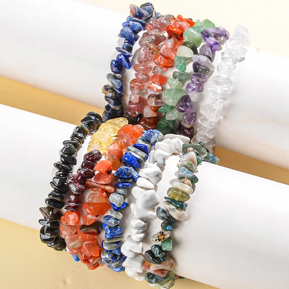 5/10/20pcs Random Women's Gravel Bracelet Set Natural Colored Gravel Bead Bracelet Irregular Bracelet Spiritual Elastic Bead