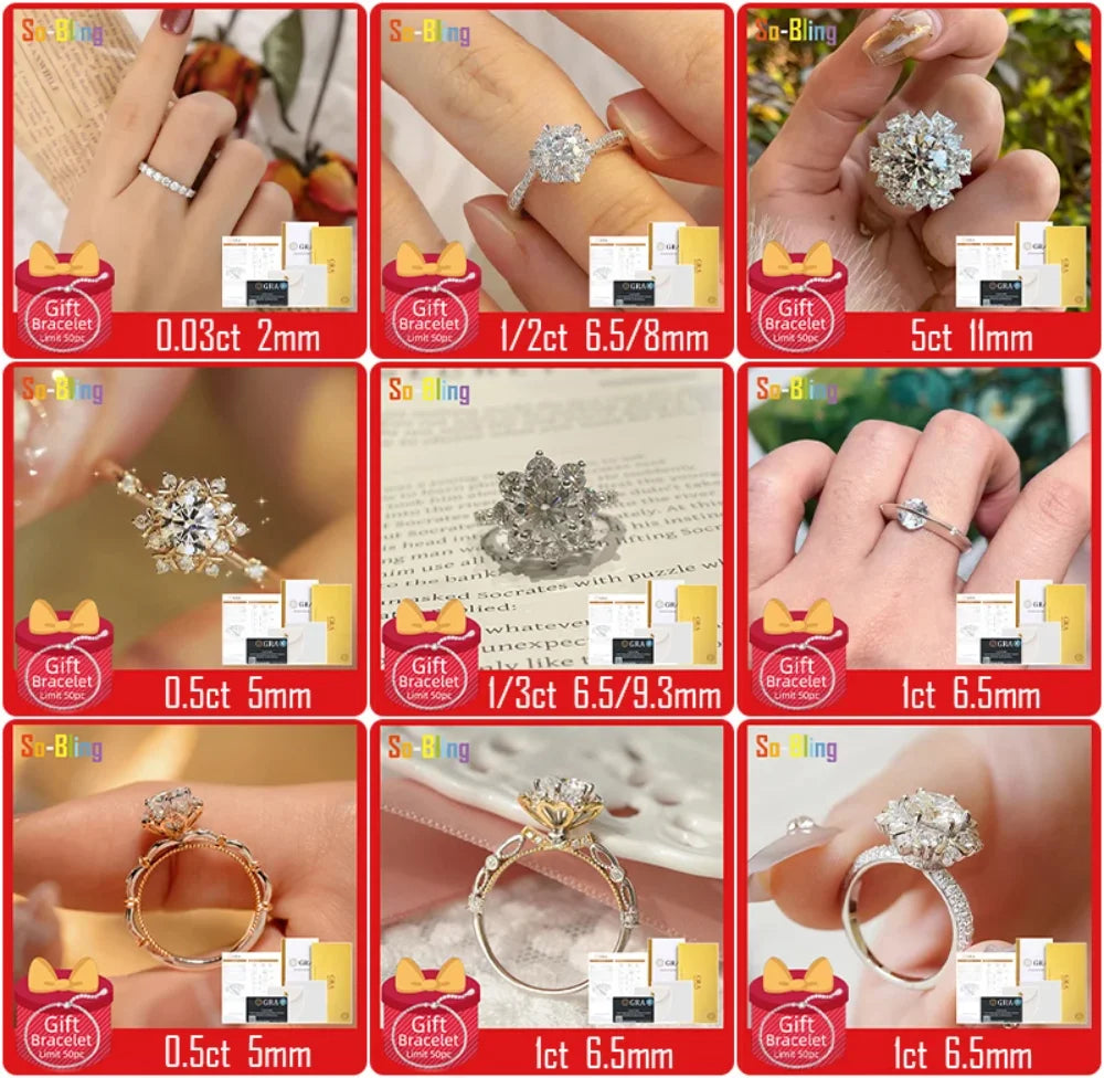 So-Bling 1ct Moissanite Ring 925 Sterling Silver Rotating Universe Star Rings for Women Elegant Fine Luxury Quality Party Gift