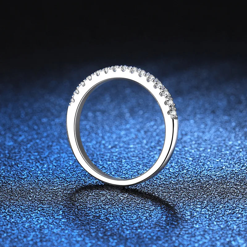1.0mm-3.5mm Round Brilliant Cut Moissanite Wedding Rings Half Eternity Band 925 Silver Lab Diamond Wedding Ring With Certificate