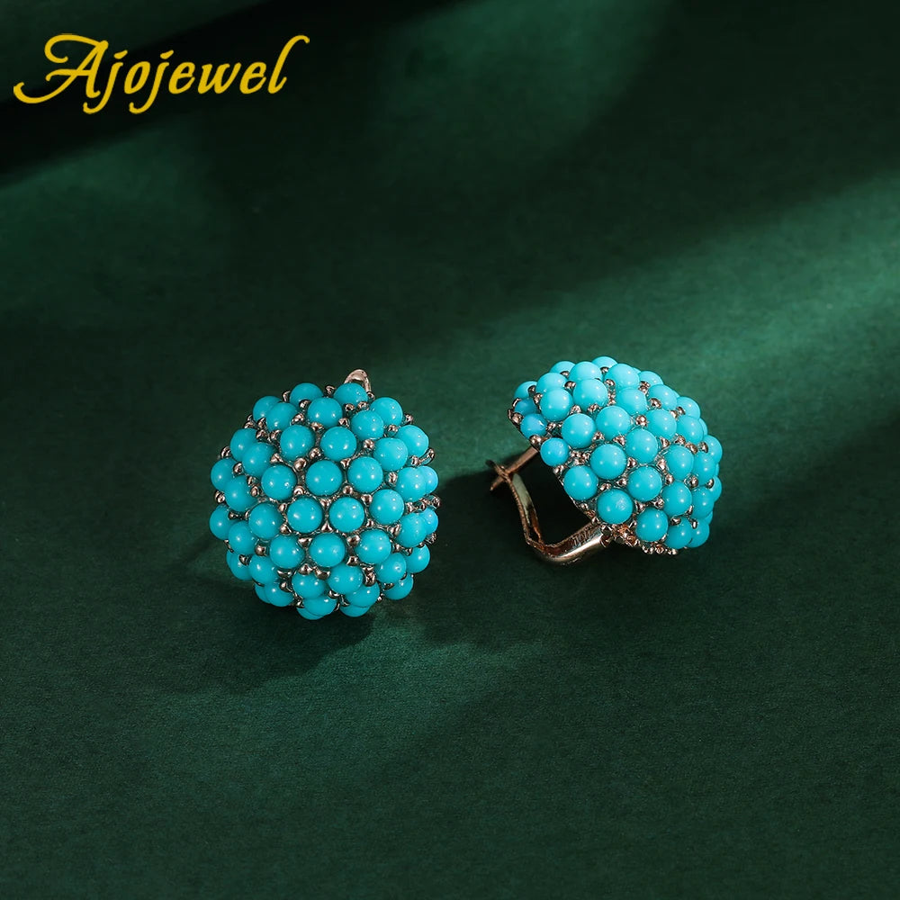 Ajojewel New Blue Hydrangea Flower Jewelry Sets For Women Ladies Beautiful Resin Earrings Pendant Necklace Ring Size 7,8,9