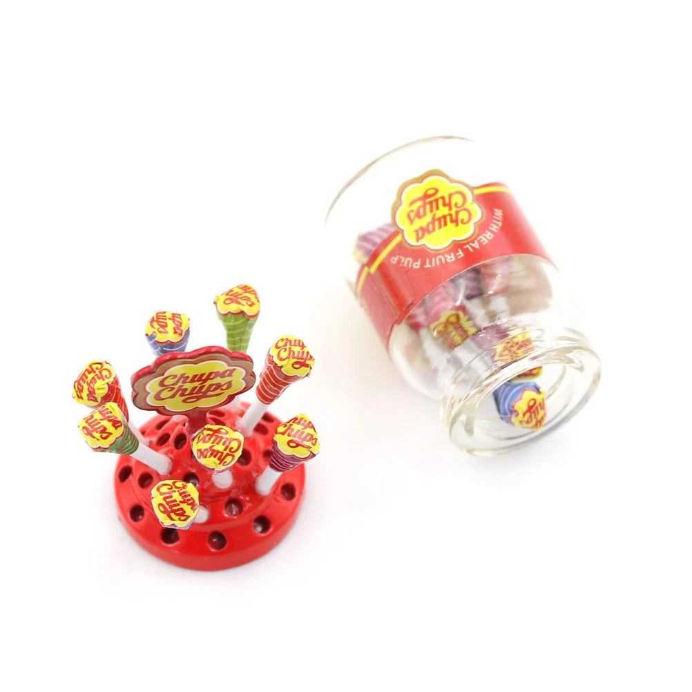 1:12 Miniature Food Dessert Sugar Mini Lollipops With Case Holder Candy For Doll House 1/12 Kitchen Furniture Toys Accessories