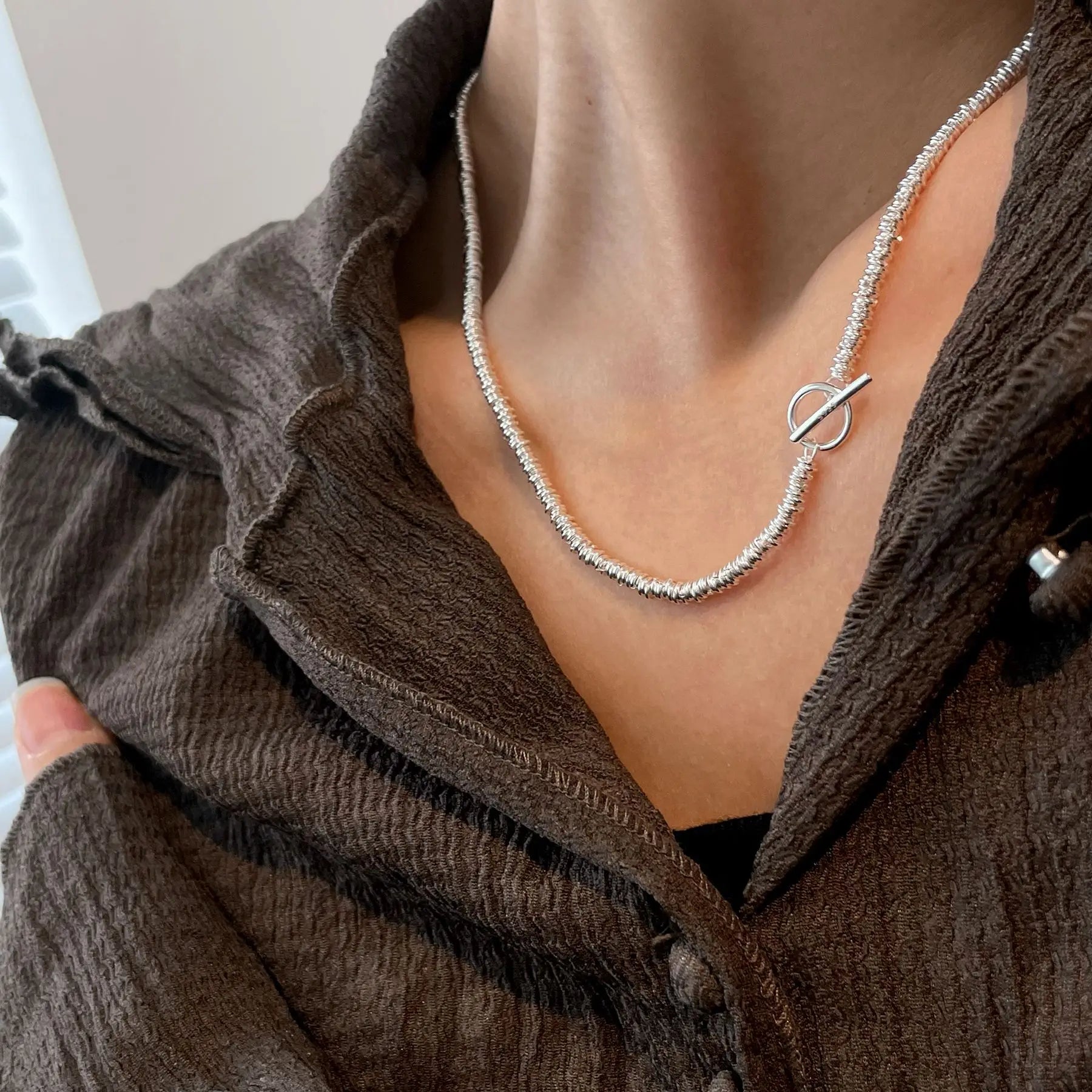 925 Sterling Silver Necklace Black Beads Square Irregular Punk Geometric for Women Girl Jewelry Gift Dropshipping Wholesale
