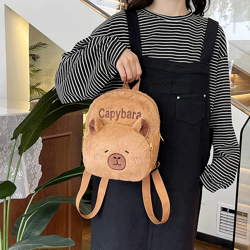 New Capybara Cartoon Animal Doll Plush Backpacks; Cute Portable Bag for Girls.