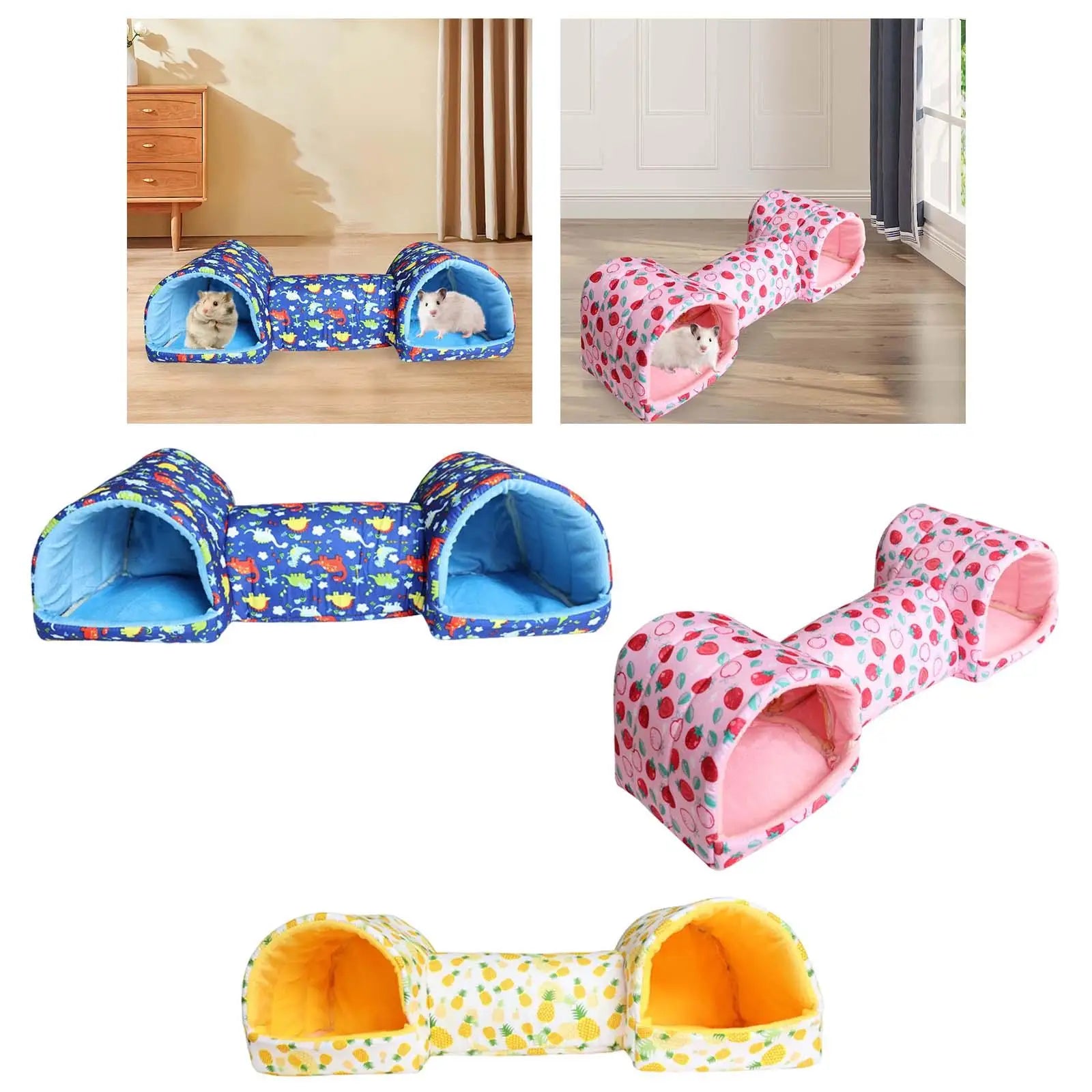 Guinea Pig Tunnel and Bed Corner Tunnel Breathable Hamster Hideout Bunny House for Chinchilla Mice Hedgehog Small Animals Ferret