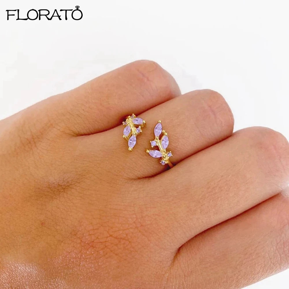 Trendy 18K Gold Plated Engagement Ring for Women Luxury Fashion Elegant Purple Crystal Wedding Rings Party Jewelry Gifts