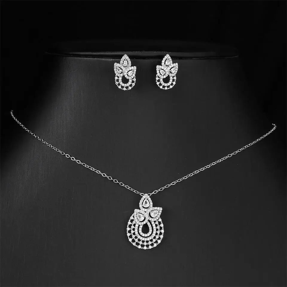 ZAKOL Luxury Retro Micro-set Zircon Women's Necklace Earrings Two-piece Set Temperament Elegant Charm Wedding Party Jewelry Sets