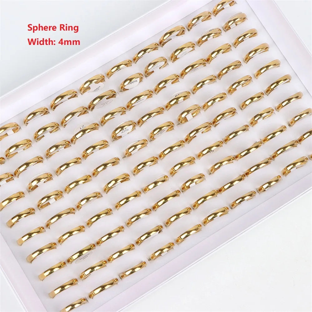 100Pcs/lot Fashion Smooth Stainless Steel Rings For Women Men Width 2-8mm Simple Lovers Jewelry Party