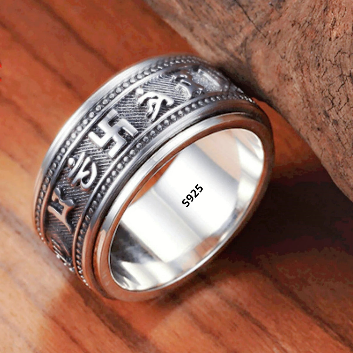 S925 Sterling Silver Ring Men Women Retro Buddhist Six-Character Great Mantra Ring Male Female Amulet Jewelry Exquisite Gift