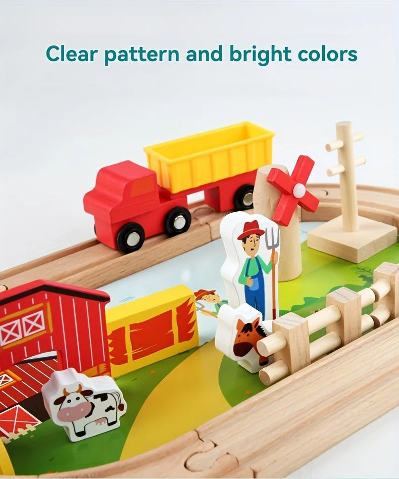 Wooden Rail Car Toy Children's Train Puzzle Assembly Early Education Toy Boy and Girl Birthday Gift Set