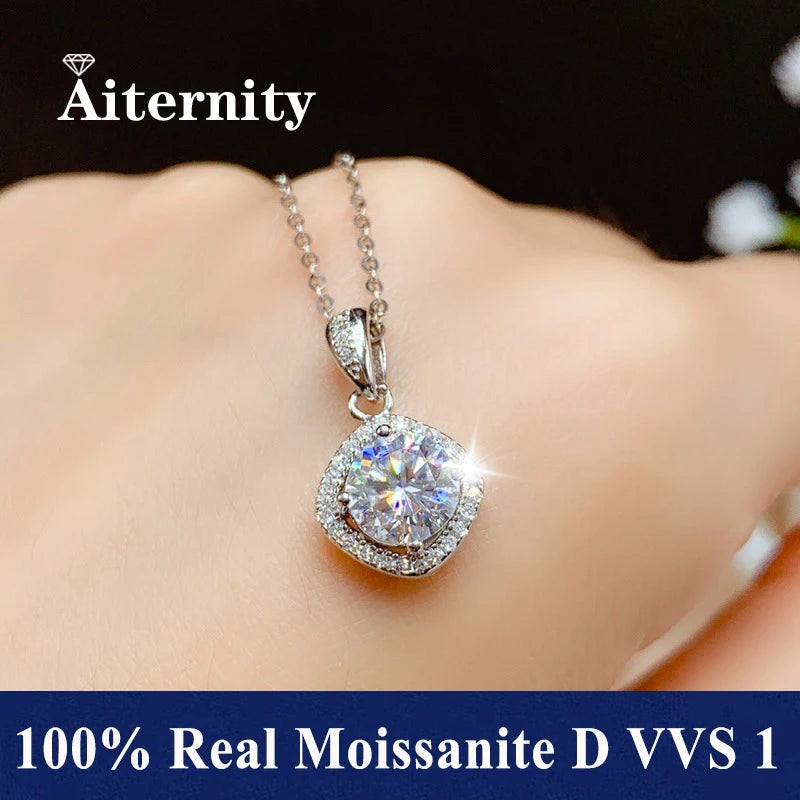 Fashion Luxury Trendy Classic 1ct GRA Moissanite Irregular Sqaure Necklace For Charm Women 925 Silver Party Jewelry Gift