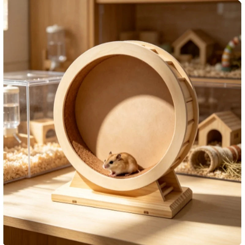Mute Wooden Hamster Silent Running Wheel With Cork Pad Bracket