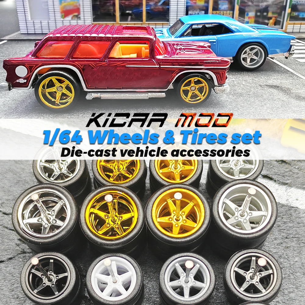 1/64 RLC Premium Wheels with Slick Tires for RLC Muscle Car Advan GT Model Car Refitting Parts D:11mm+13mm (1 Set)
