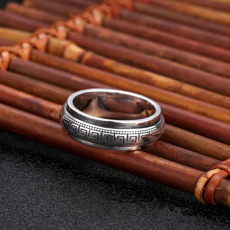 Factory Price S925 Sterling Silver Great Wall Pattern Spinner Ring Men Women Real Silver Double-layer Rotatable Rings Jewelry