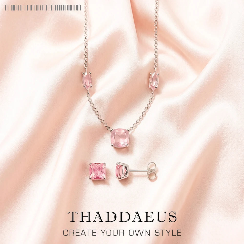 Pink Stone Necklace and Earring Jewelry Set Spring Brand New 925 Sterling Silver Romantic Gift For Women