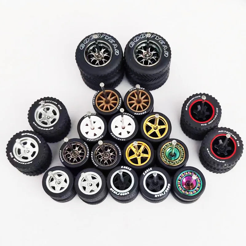 10 Sets 11/12/13/14/17mm 1/64 Alloy Car Wheels Rubber Tires W Axle for HW/Matchbox/Domeka/Evo 1:64 Car Model SUV Off Road Truck