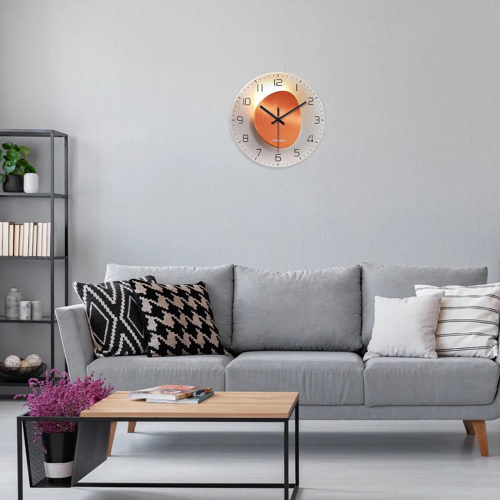 Light Luxury Light and Shadow Flat Pattern Tempered Glass Wall Clock for Living Room, Bedroom, Kitchen, Home Decoration, Silent Quartz Clock, Holiday Gift 12-16inch (Non-Lit)