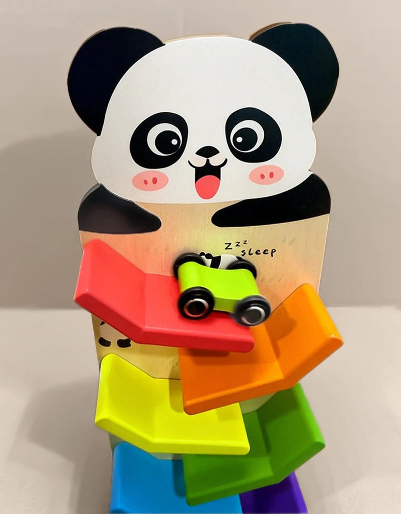 Wooden Animal Glider Car Early Education Focus Training Multi-layer Track Rolling Vehicle Parent-Child Interaction Toy for Kids